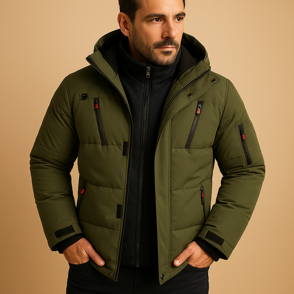 Waterdichte Puffer Winterjas met Capuchon en Ritszakken voor Heren