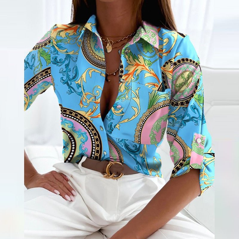 Ilze - Bruisende Button-Up Blouse met print