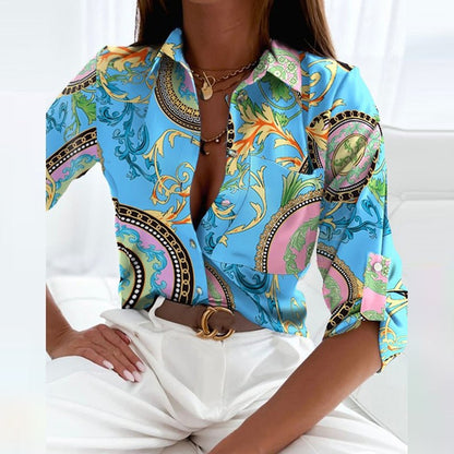 Ilze - Bruisende Button-Up Blouse met print