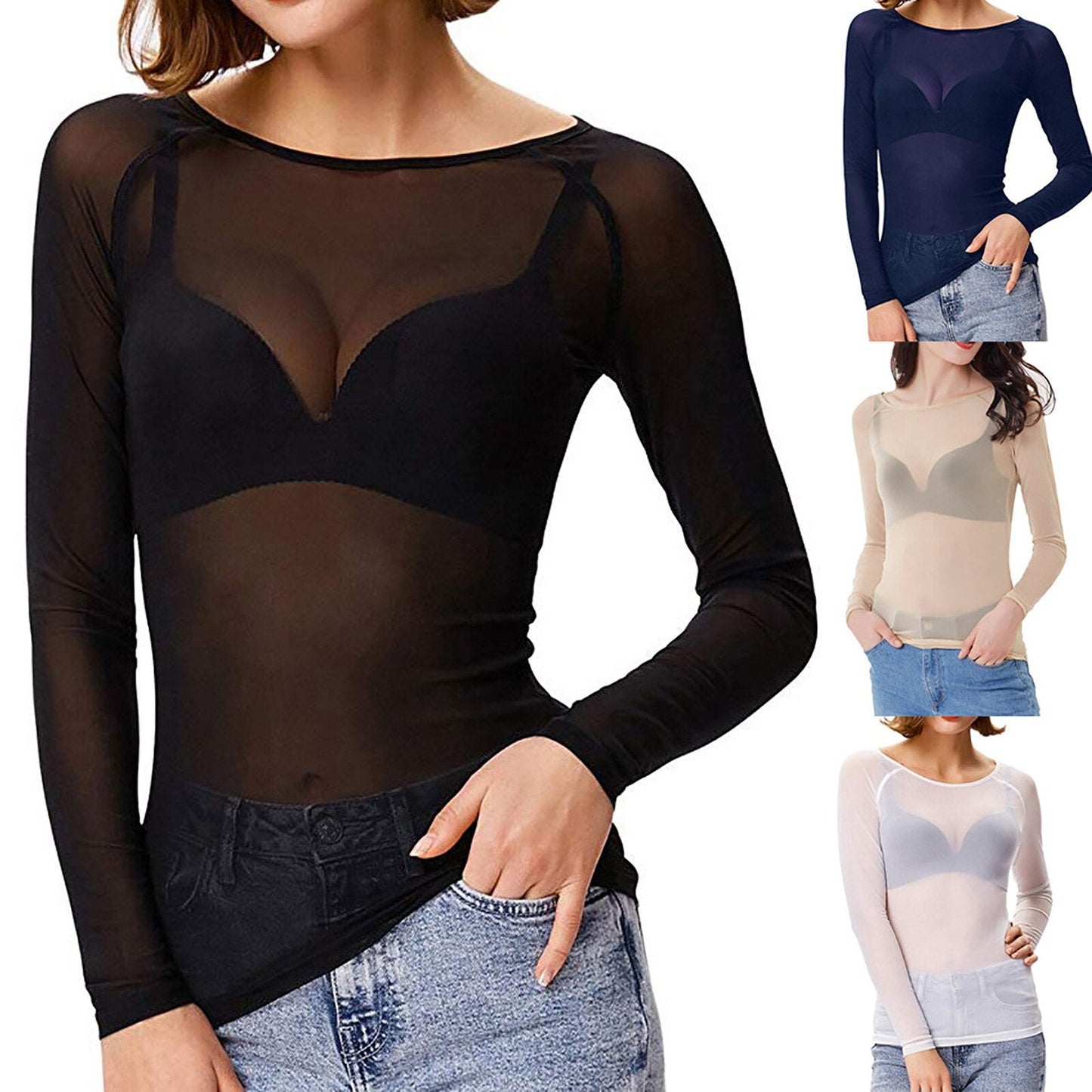 Élisabeth - Sheer Mesh Top met lange mouwen voor dames
