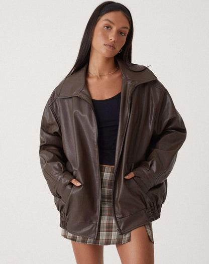 Tara - Oversized Imitatie Leren Jack voor Dames