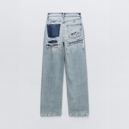Noelle - Destroyed jeans met contrasterende zakken