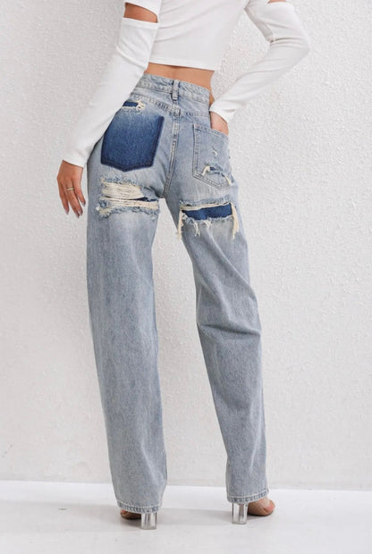 Noelle - Destroyed jeans met contrasterende zakken