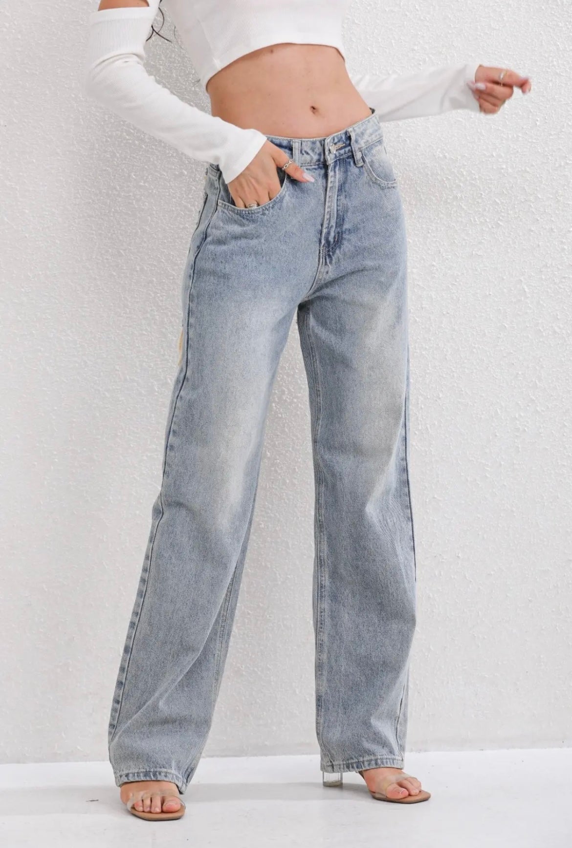Noelle - Destroyed jeans met contrasterende zakken